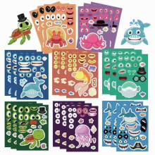 8Sheets/pack Children DIY Puzzle Sticker Games 8 Marine Animals Make A Face Funny Assemble Jigsaw Stickers Kids Educational Toys