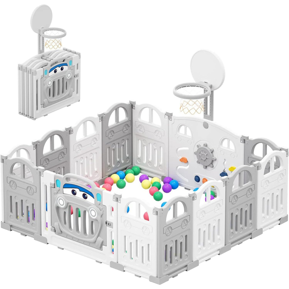 (Gray-White) UBRAVOO Foldable Baby Playpen, Fun Activity Centre