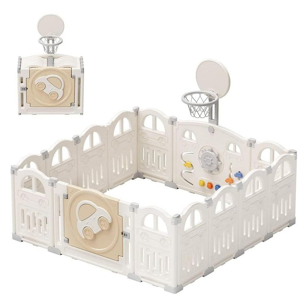 (Milky-White) UBRAVOO Foldable Baby Playpen, Fun Activity Centre