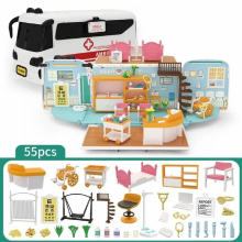 Items School Bus Ambulance Traveling Shop Play Set DIY Mini Store Family Games Pretend Playset Kids Toys