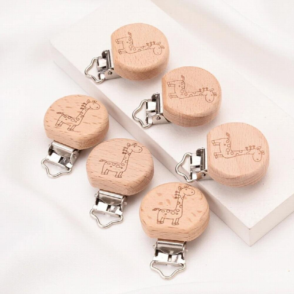 5Pcs/Lot Beech Wood Pacifier Clip Animal Small Elephant Heart Pattern Pacifier Clips for Baby DIY Pacifier Chain Accessories