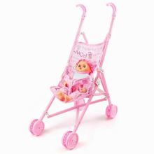 1 Set Baby Cart Toy Lightweight Doll Stroller Sturdy High-quality Kids Doll Pushchair with Baby Doll for Gift