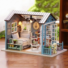 American Style Wooden Toys for Children Classical House DIY Mini Dollhouse with LED Light Doll Home Furniture Kit