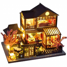 DIY Wooden 3D LED Mini Dollhouse with Furniture Kit Light Creative Gift finished size 9.5x14.2x9.5CM