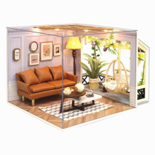 DIY Wooden Building Model Toy Powered Assembled Doll House Toys with Dust Cover Building Kit for Holiday