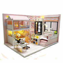 DIY Wooden Princess Room Casa Doll Houses Building Kits with Furniture Light Dollhouse Toys for Adults Birthday