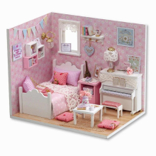 Diy Wooden Doll House pink cuye room Furniture Toy Miniatura Building Model Furniture Model For child Toys