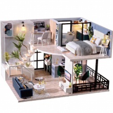 Doll House Kit 3D Wooden Mini Doll House Assembly Building with Furniture Kit Toys Childrens Birthday Gift DIY 3D Jigs