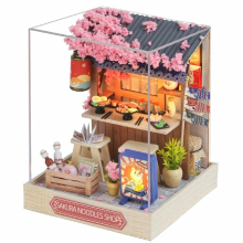 Diy Wooden Mini Casa Doll Houses Building Kits With Furniture Led Sakura Noodles Shop Dollhouse Toys For Aldults