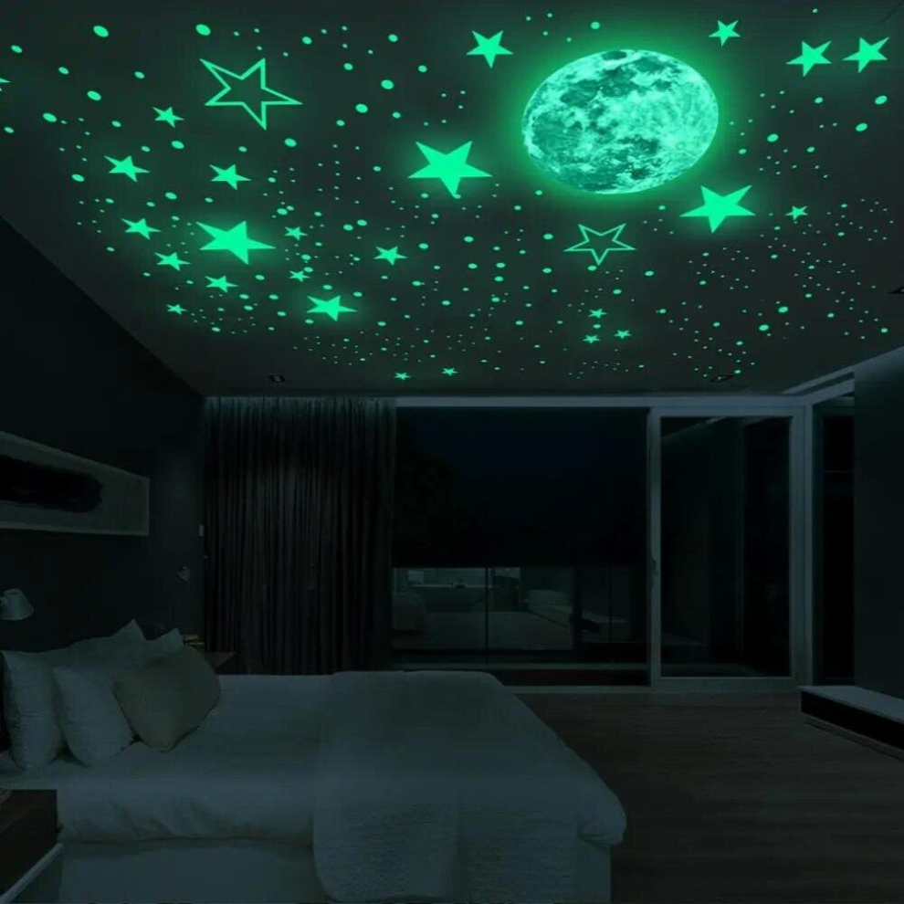 435pcs/set Luminous 3D Star Moon Wall Stickers Kids Room Bedroom Ceiling Decor