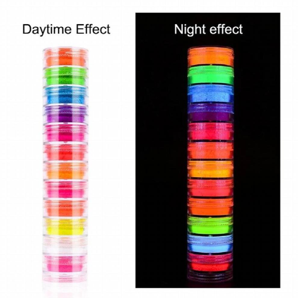 12 colors neon phosphorus pigment powder fluorescent nail polish pigment powder set nail decorations nail art facial fluorescent