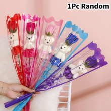 Creative Cartoon Bear Rose Soap Flower Bouquet Glowing Toy Activity Prize Birthday Valentines Christmas Party Gift