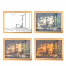 (Empty room WHITE-31x22cm) INS Deco Led Light Painting USB Plug Dimming Wall Artwork Table Lamp Gift Indoor Sunlight Window Wooden Photo Night Luminous