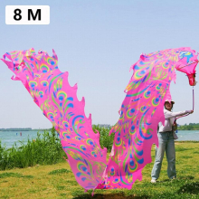 Colorful Chinese Year Dragon Dance Ribbon Prop with Rope for Adults Square Fitness Dragon Exercise Stage Performance 8/10m
