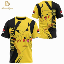 (T shirts black-120 for height 120cm) 4-14T Childrens Pikachu Harajuku Hoodie Pocket Monster Cartoon Print Boys and Girls Hooded Cartoon Sweatshirt Casual Childrens