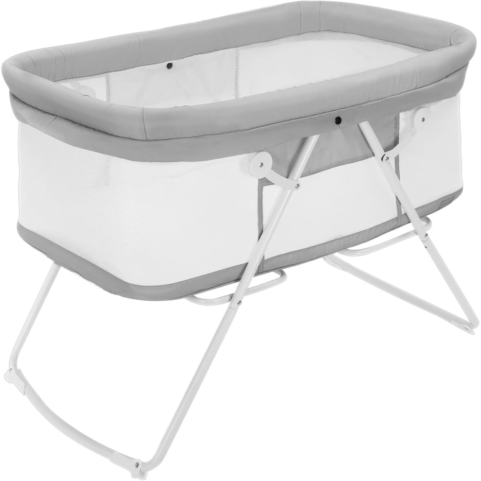 (Gray) UBRAVOO  2 in 1 Baby Cribs and Cradles, Easy Folding Travel Cot with Mattress,Multifunction Bedside Crib Rocking for Newborn