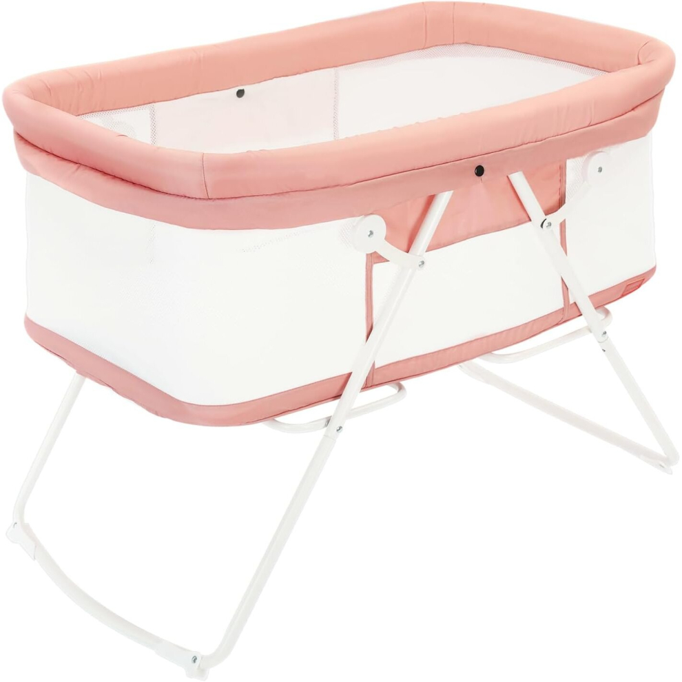 (Pink) UBRAVOO  2 in 1 Baby Cribs and Cradles, Easy Folding Travel Cot with Mattress,Multifunction Bedside Crib Rocking for Newborn