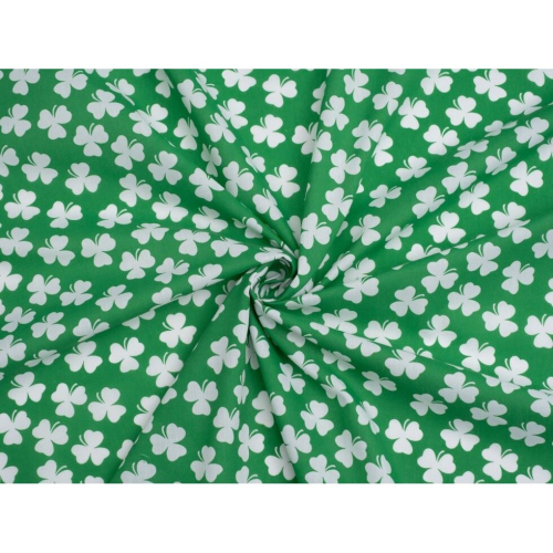 (White on Green) Minerva Printed Polycotton Fabric - per metre