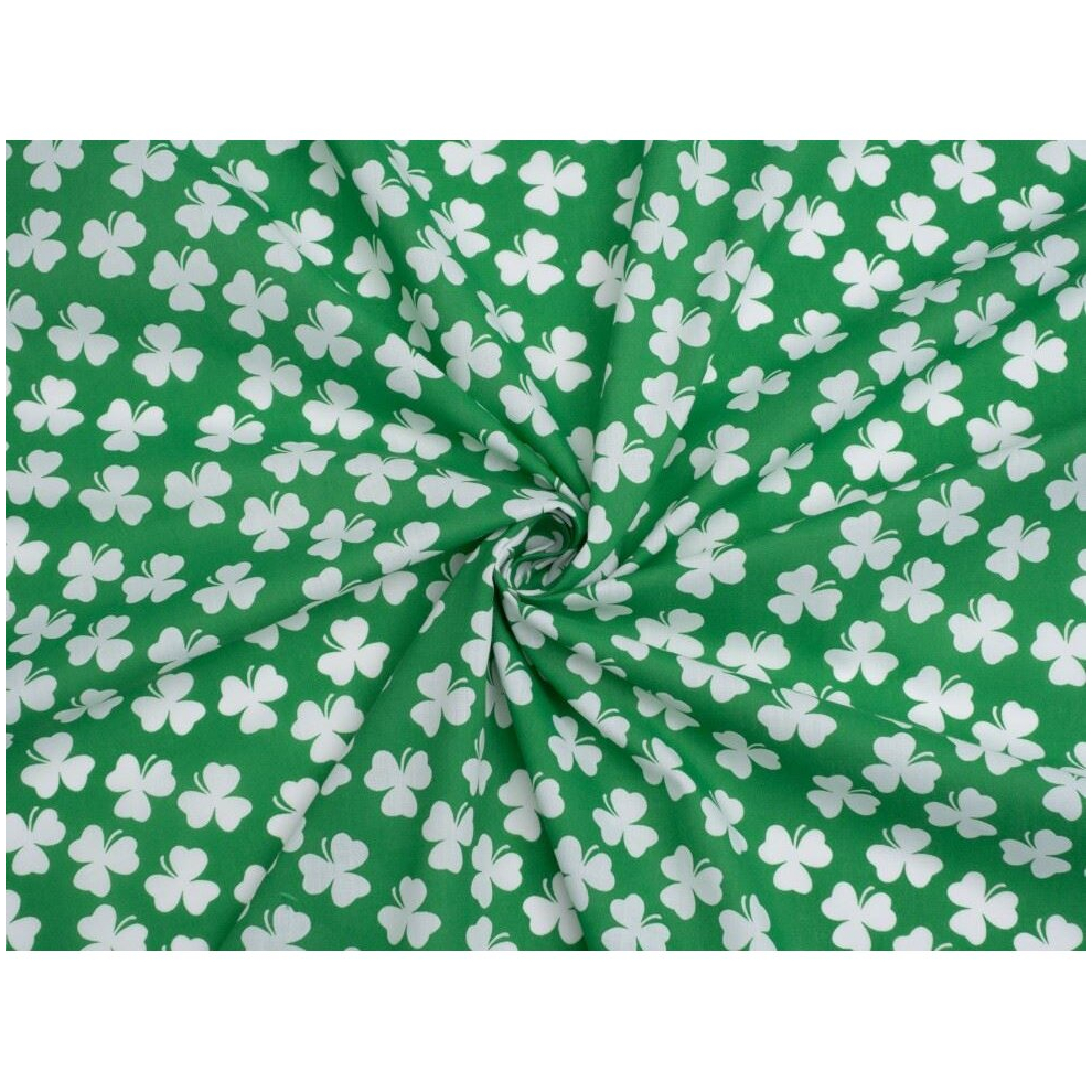 (White on Green) Minerva Printed Polycotton Fabric - per metre