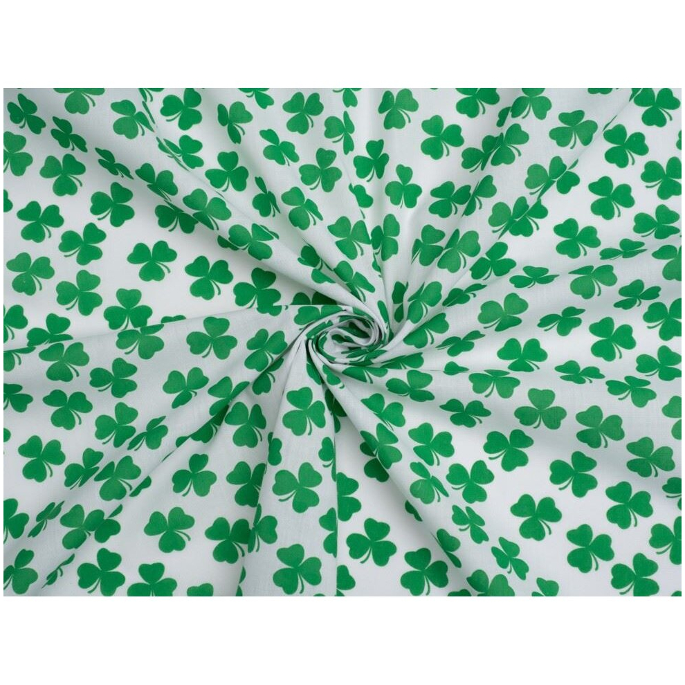 (Green on White) Minerva Printed Polycotton Fabric - per metre