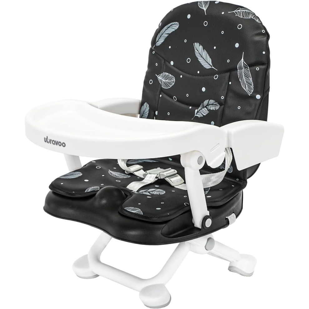 (Black Feather Luck) UBRAVOO Portable High Chair 6 Months Plus, Lightweight Booster Seat with Removable Tray for Babies Toddler