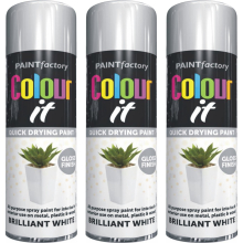 3 x 250ml Brilliant White Gloss Finish Spray Van Car Bike Spray