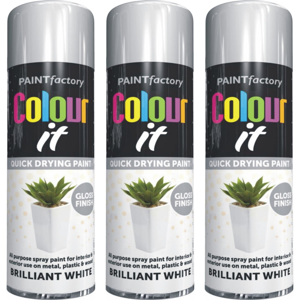 3 x 250ml Brilliant White Gloss Finish Spray Van Car Bike Spray