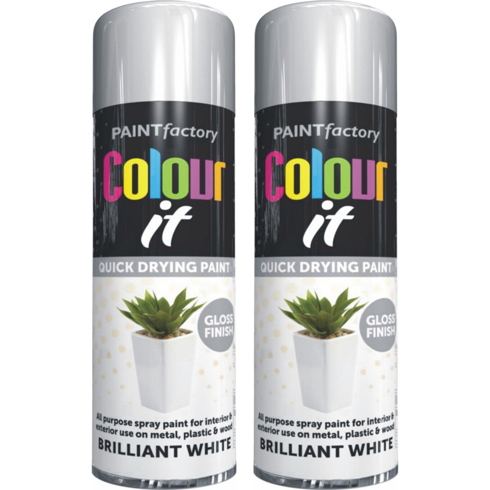 2 x 250ml Brilliant White Gloss Finish Spray Aerosol Van Car Bike