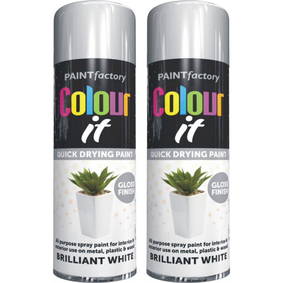 2 X 250Ml Brilliant White Gloss Finish Spray Aerosol Van Car Bike 5060967855742