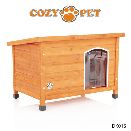 Cozy Pet DK01S S-Size Insulated Wooden Dog Kennel | Five-Sided Insulation, PVC Strip Curtain, Treated Fir Wood, Double-Hinged Roof