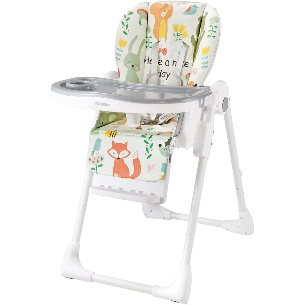 (Animal World) UBRAVOO Baby Foldable Highchair 0 Months Plus Fantasy Realm, Reclining, Double Tray