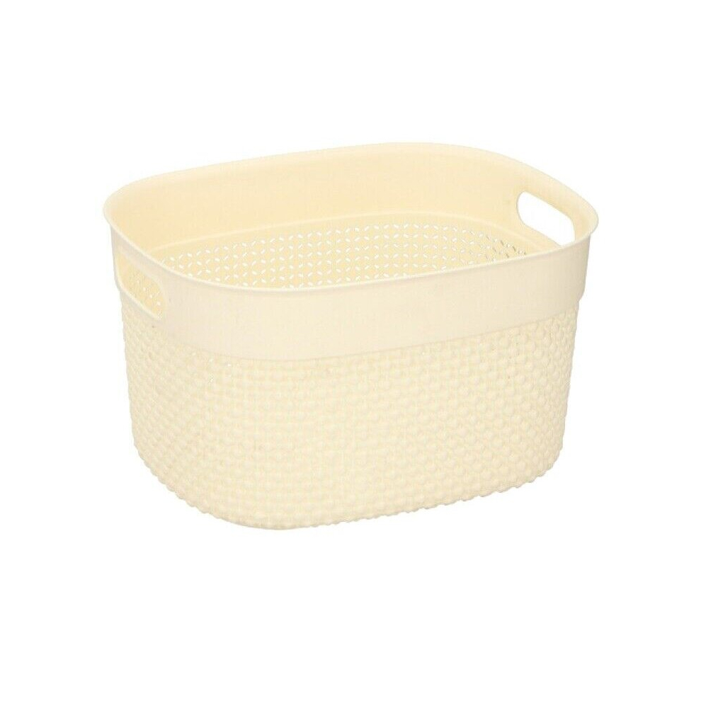 (Cream) Rattan Style Plastic Storage Baskets Office Home