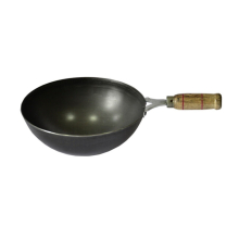 (11" - 28cm) Iron Karahi Kadai Kadhai Iron Deep Wok Fry Pan Wooden Handle Heavy Duty Cateri