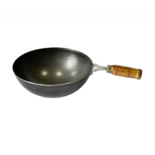 (10" - 25cm) Iron Karahi Kadai Kadhai Iron Deep Wok Fry Pan Wooden Handle Heavy Duty Cateri