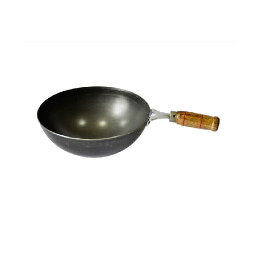 (10" - 25cm) Iron Karahi Kadai Kadhai Iron Deep Wok Fry Pan Wooden Handle Heavy Duty Cateri