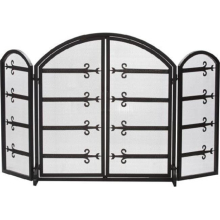 3 Fold Arched Wrought Iron Screen with Doors, Black & Antique Gold