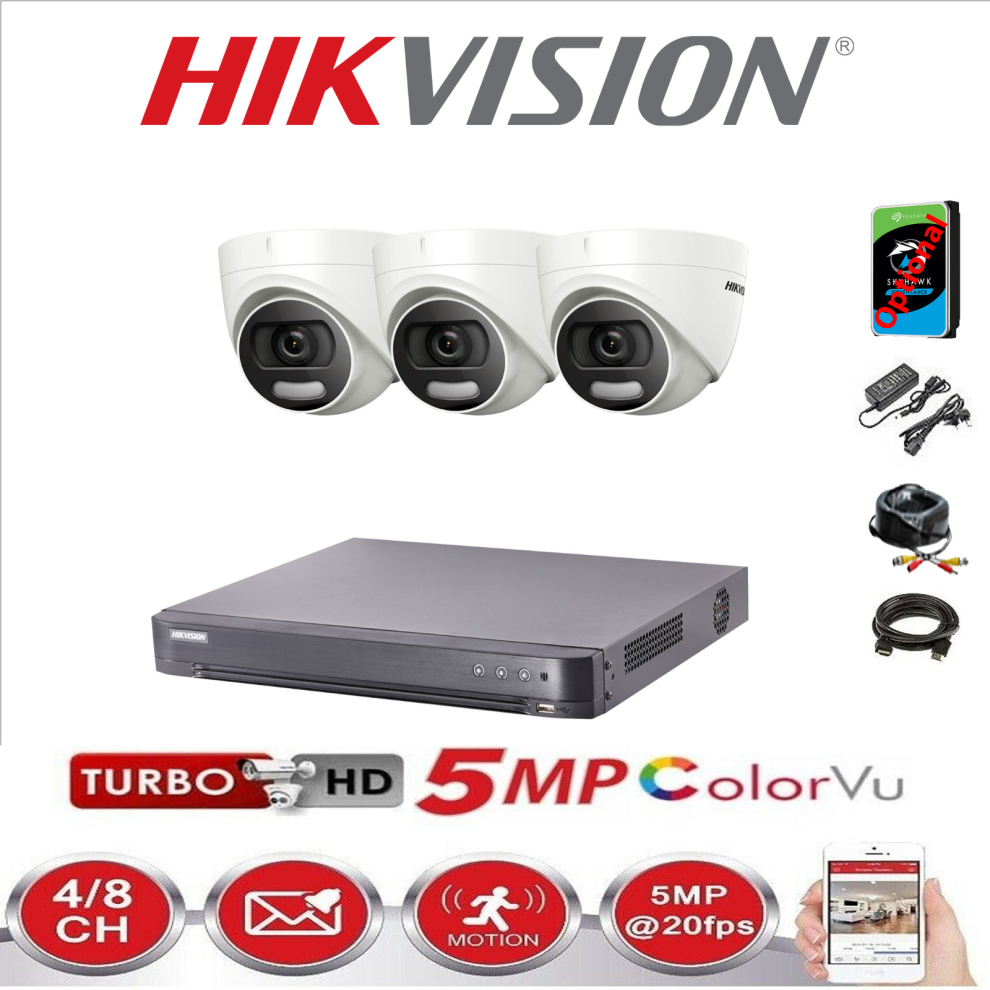 (3 Cameras, 500GB) HIKVISION CCTV SYSTEM 5MP DS-2CE72HFT-F KIT