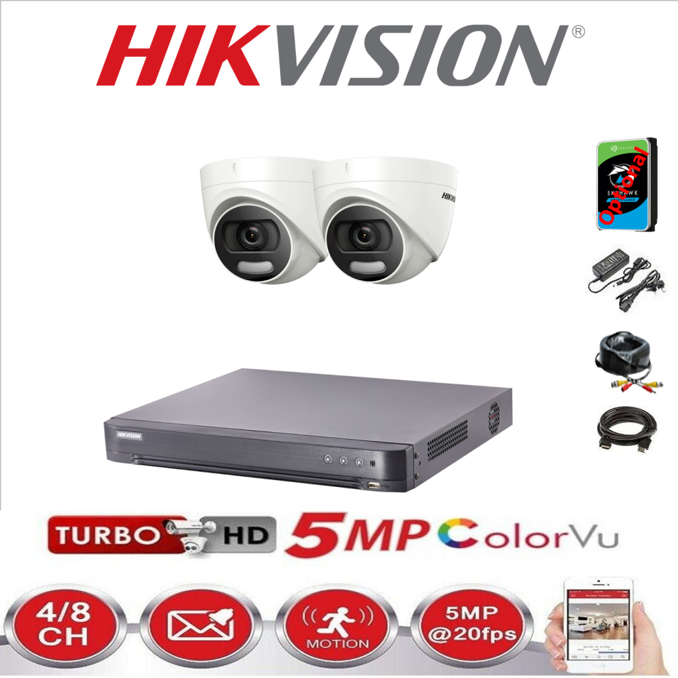 (2 Cameras, NO HDD) HIKVISION CCTV SYSTEM 5MP DS-2CE72HFT-F KIT