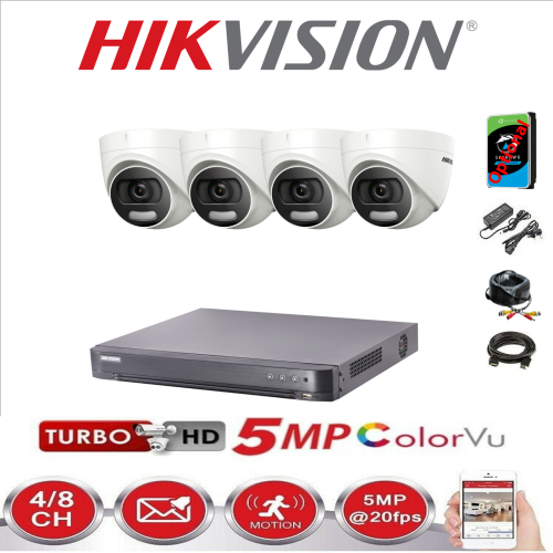Hikvision (4 Cameras, 6TB) HIKVISION CCTV SYSTEM 5MP DS-2CE72HFT-F KIT