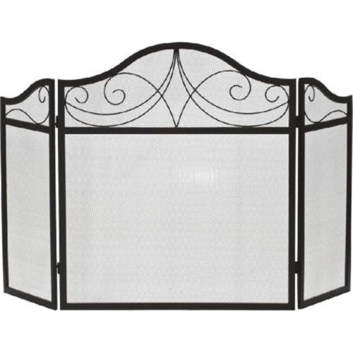 3 Fold Arched Wrought Iron Screen, Black