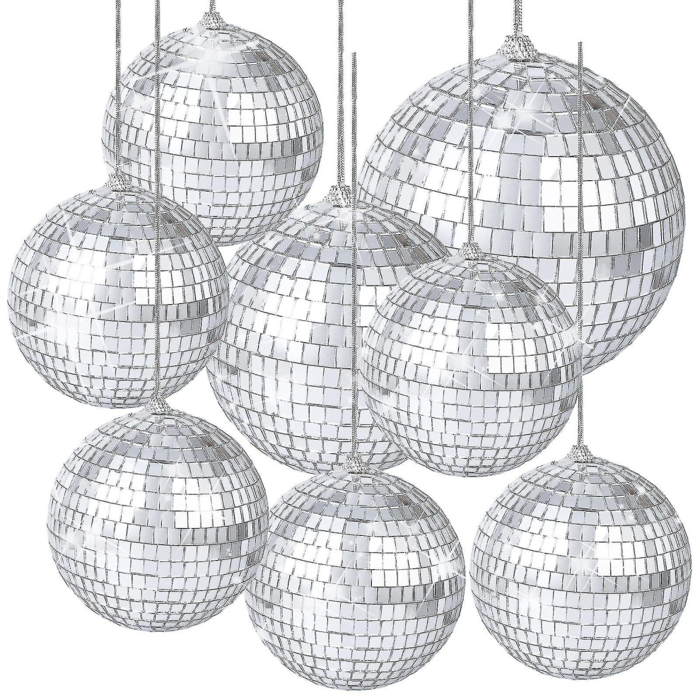 8 Pieces Mirror Disco Balls Silver Hanging Disco Light Mirror Ball -