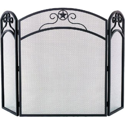 3 Fold Arched Wrought Iron Screen, Black