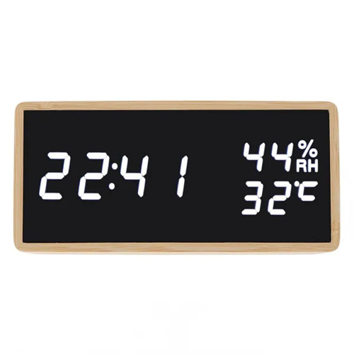Wood Bamboo Digital Clock Adjustable Brightness Voice Control 1