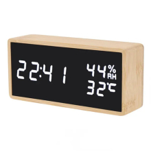 Wood Bamboo Digital Clock Adjustable Brightness Voice Control