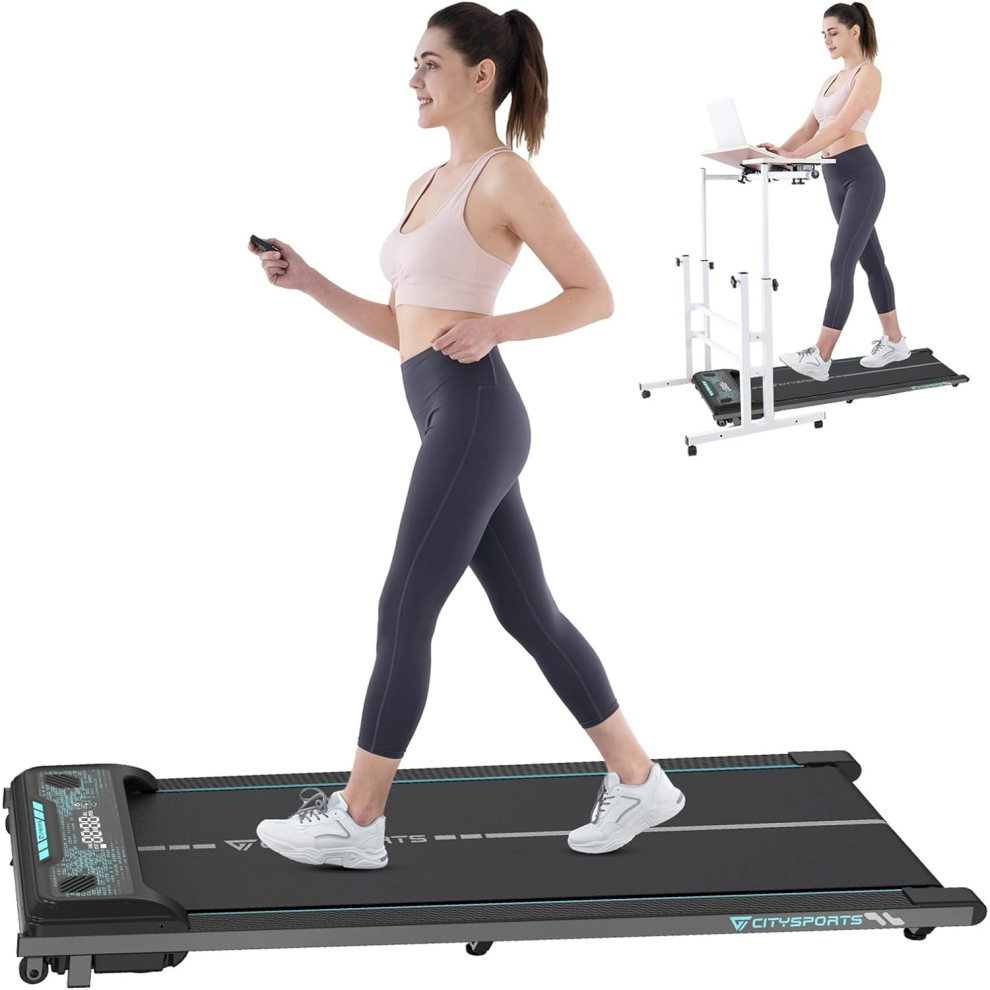 (Black-Blue) Citysports Treadmills for home or Office,Under Desk Walking Pad with Remote,LED Display and Bluetooth Speaker