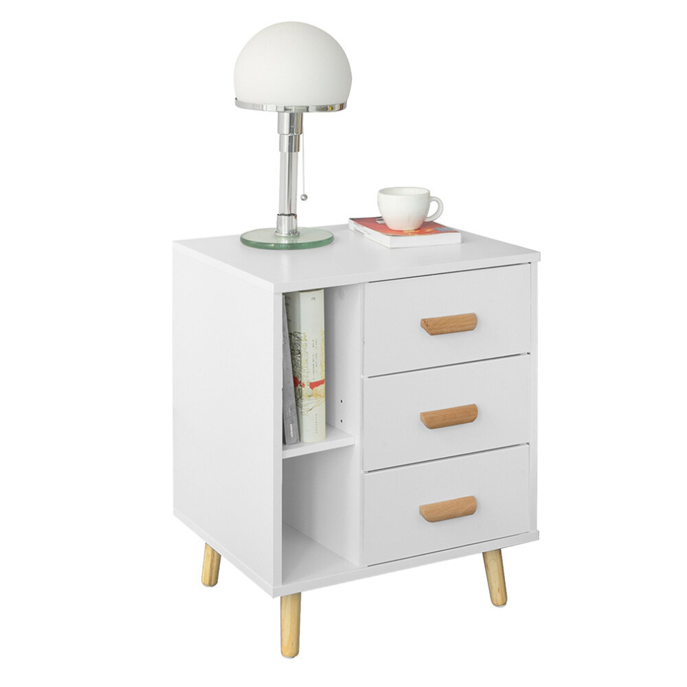 SoBuy FBT95-W, Bedside Table with 3 Drawers,Side Table End Table,White