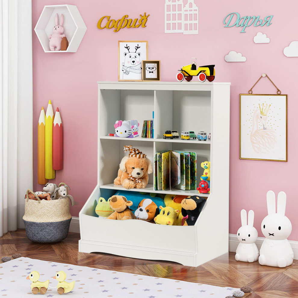 Kids Bookcase Wooden Display Rack Cabinet with Shelves and Compartments