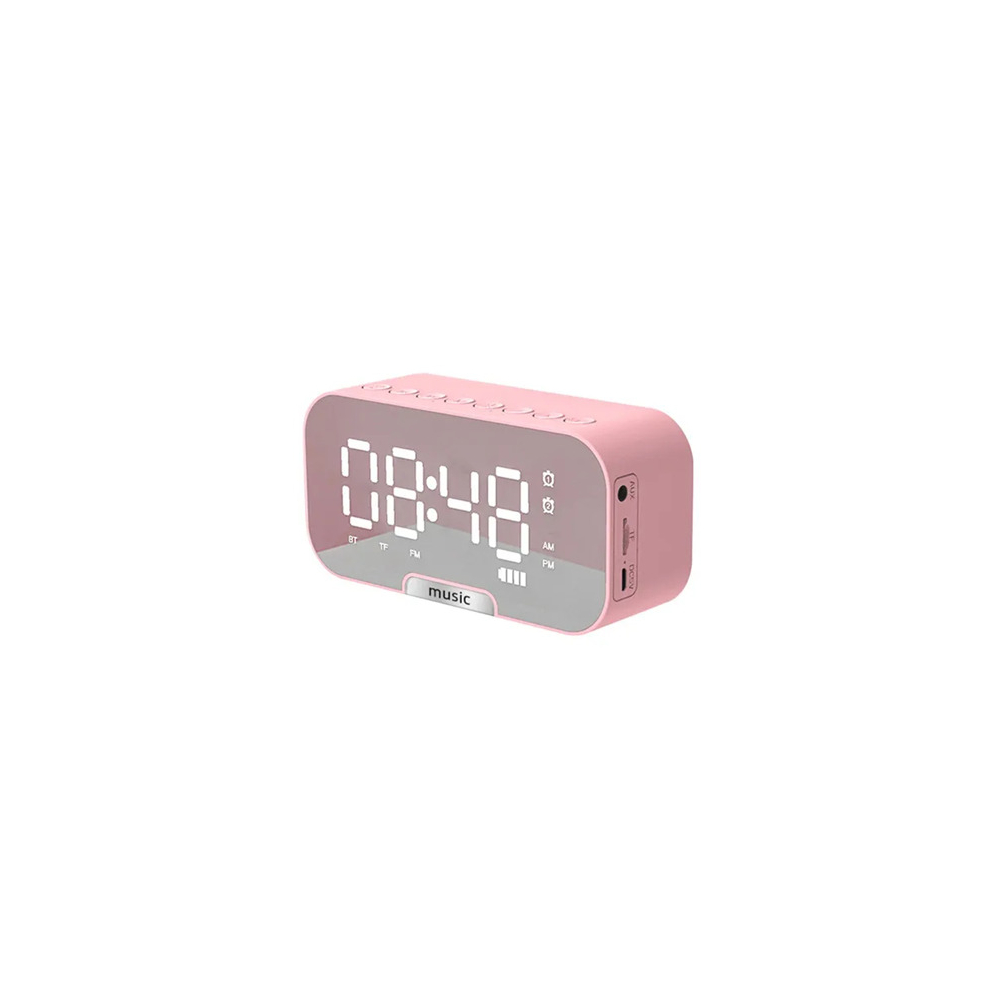 (Pink) Digital Alarm Clock with BT Speaker & FM Radio Portable Music Player