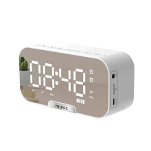 (White) Digital Alarm Clock with BT Speaker & FM Radio Portable Music Player