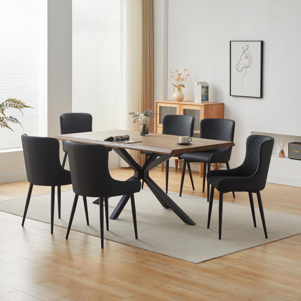 7 Piece Industrial Style Dining Set Oak Effect